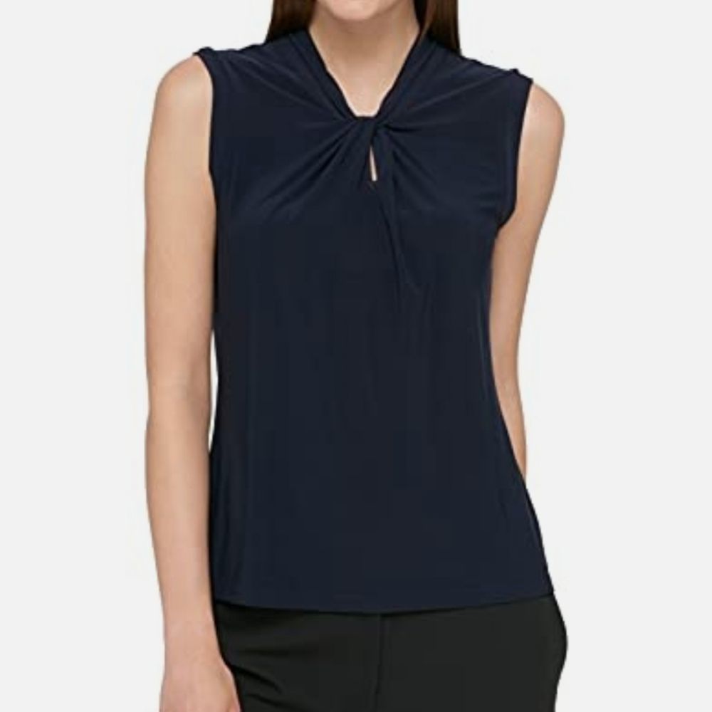 NWT TOMMY HILFIGER PREPPY GOLF NAVY BLUE SLEEVELESS KEYHOLE TOP SMALL SUMMER
